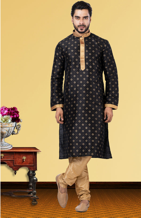 Angasudha Black Royal Dupion Silk Kurta Set