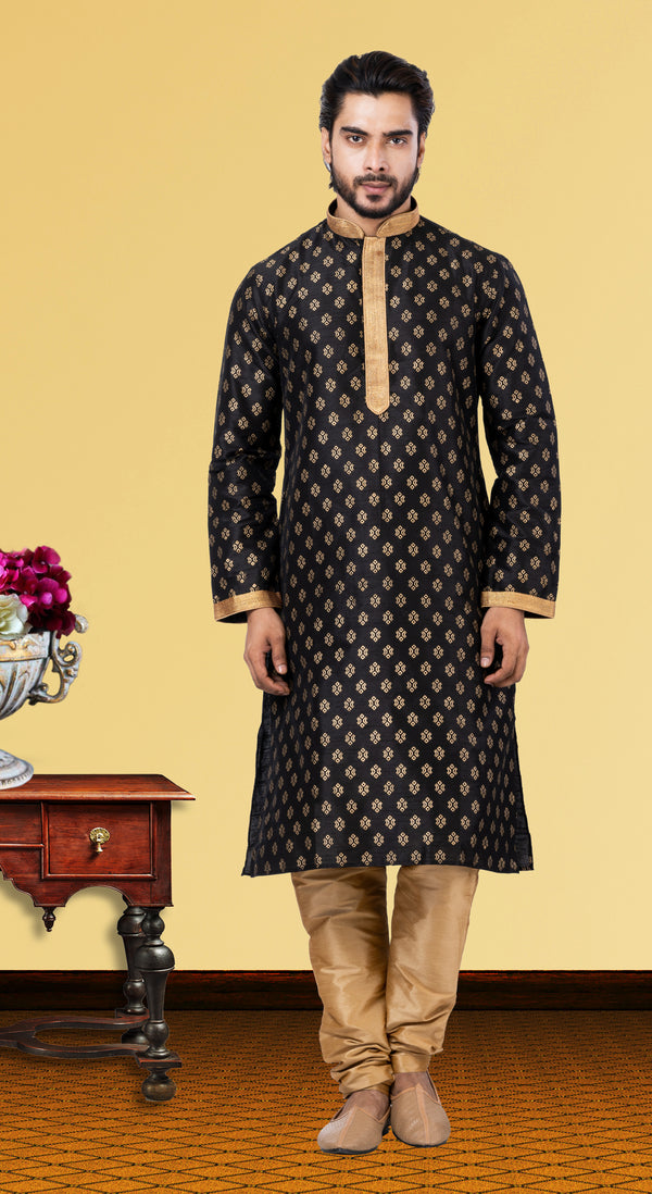 Angasudha Ebony Gold Dupion Silk Kurta Set