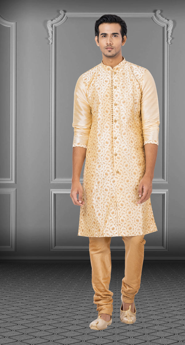 Angasudha Cream Gold Floral Brocade Kurta Set
