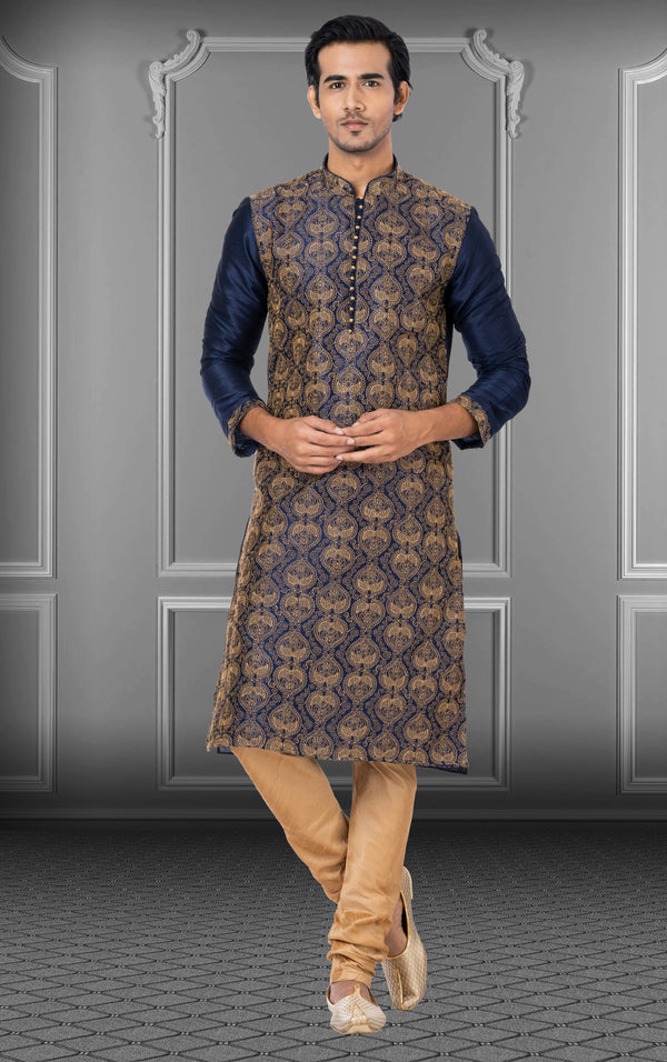 Angasudha Navy Royale Embroidered Dhupion Kurta Set