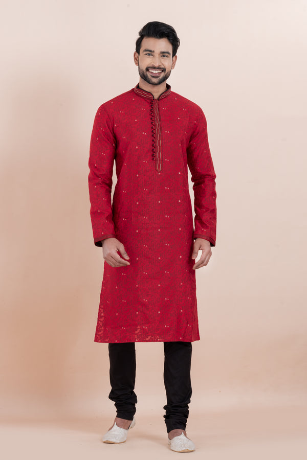 Angasudha Crimson Charm Embroidered Kurta Pyjama Set