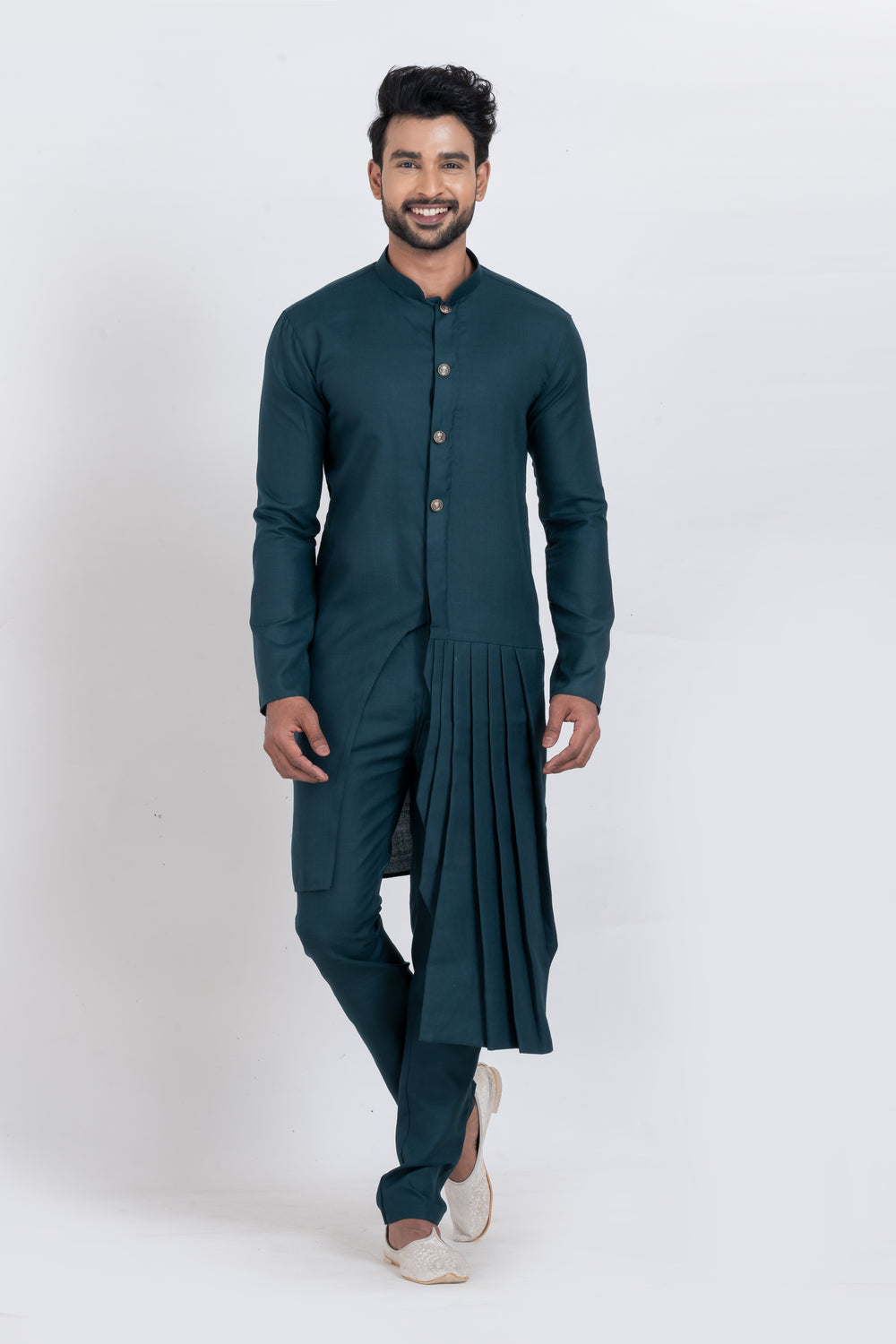Angasudha Teal Green Asymmetric Indo-Western Kurta Set