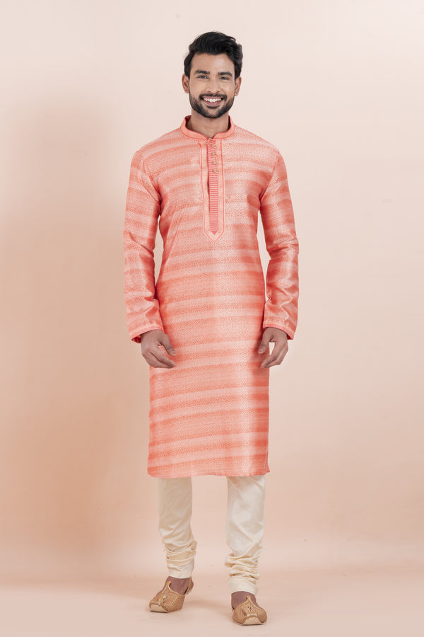 Angasudha Coral Shine Jacquard Kurta Pyjama Set