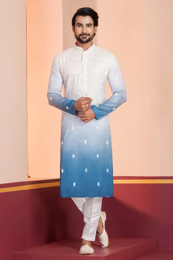 Angasudha Sequence Work Embroidered Silk Kurta with Trouser Pant – Ombre Collection