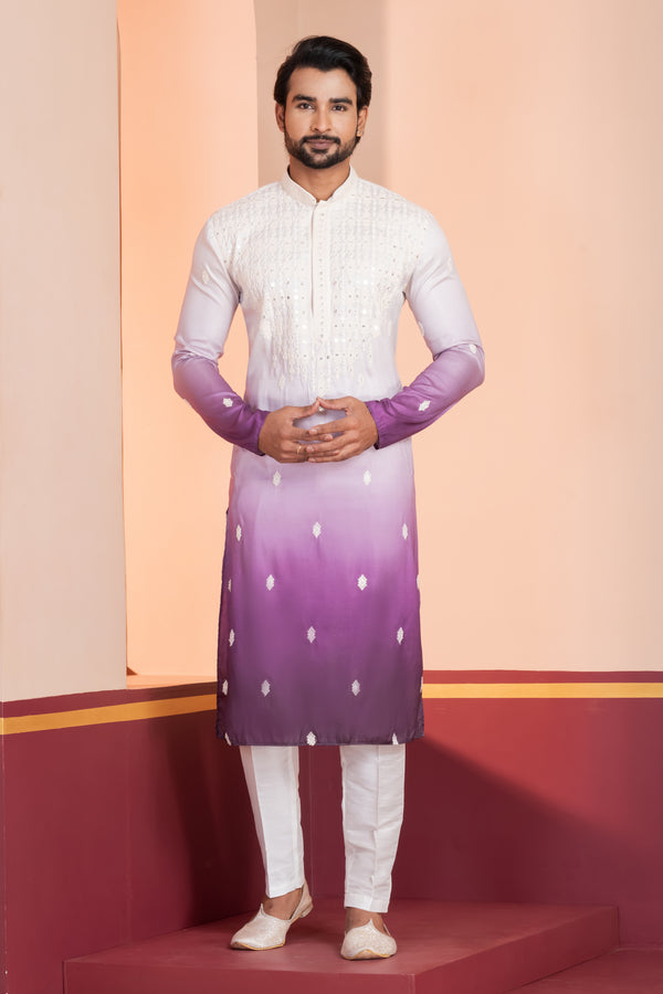 Angasudha Sequence Work Embroidered Silk Kurta with Trouser Pant – Ombre Collection