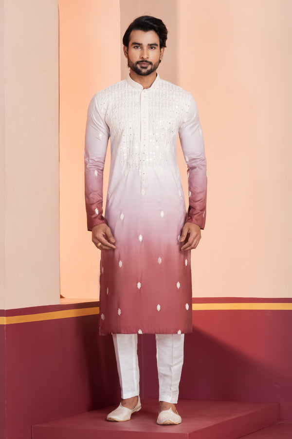 Angasudha Sequence Work Embroidered Silk Kurta with Trouser Pant – Ombre Collection