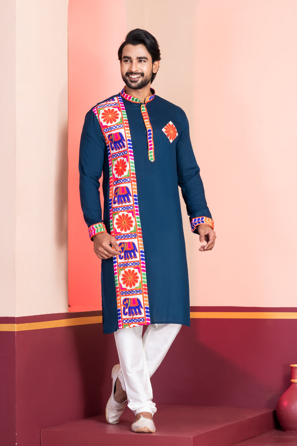 Angasudha Navratri Special Teal Blue Kurta Pyjama Set