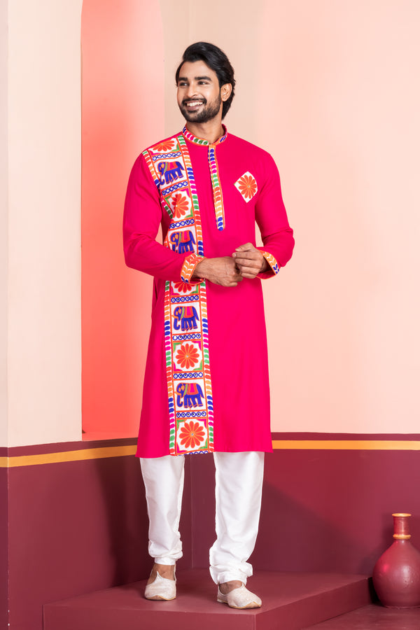 Angasudha Navratri Special Rani Pink Kurta Pyjama Set