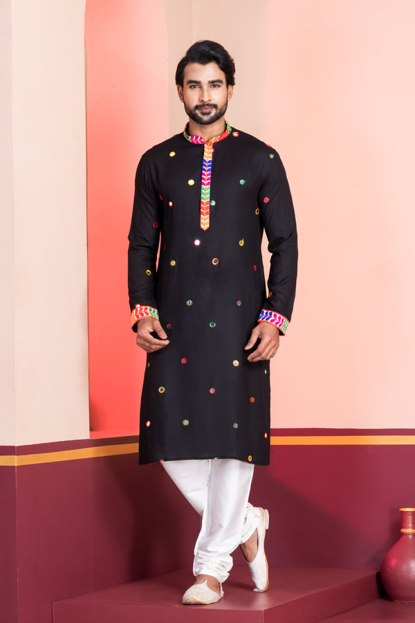 Angasudha Navratri Special Black Mirror Work Kurta Pyjama Set