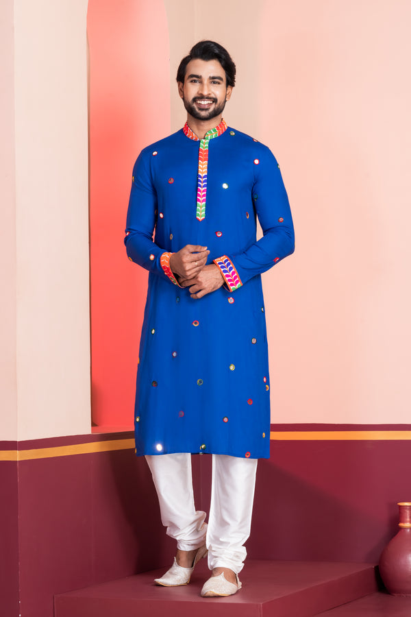 Angasudha Navratri Special Royal Blue Mirror Work Kurta Pyjama Set