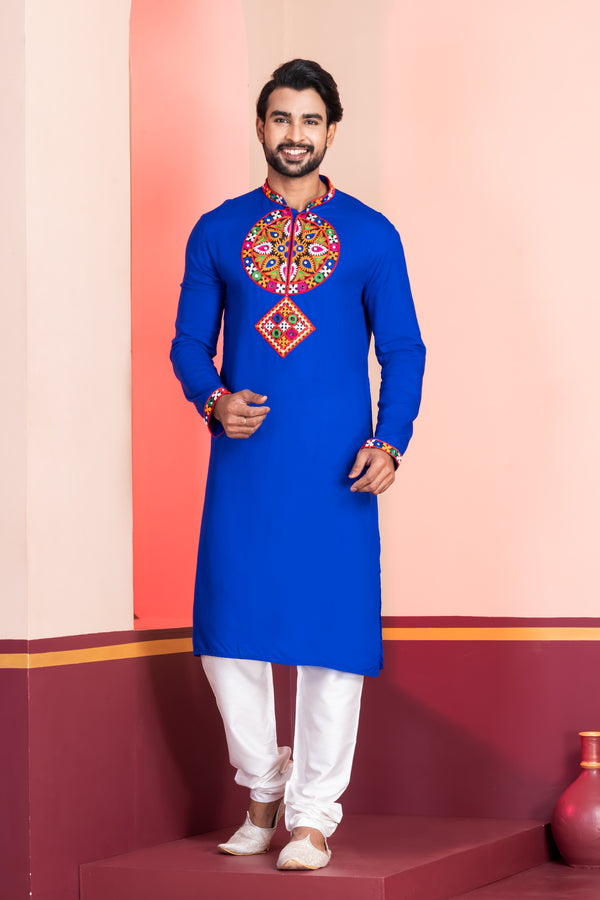 Angasudha Navratri Special Royal Blue Motif Embroidery Kurta Pyjama Set