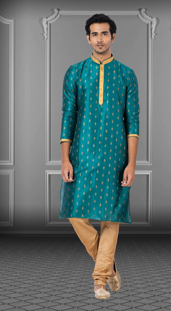 Angasudha Teal Green Dhupion Print Kurta Pyjama Set