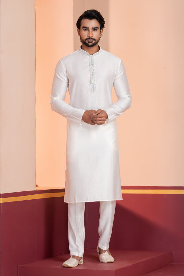 Angasudha Classic White Glam Cotton Kurta Pyjama