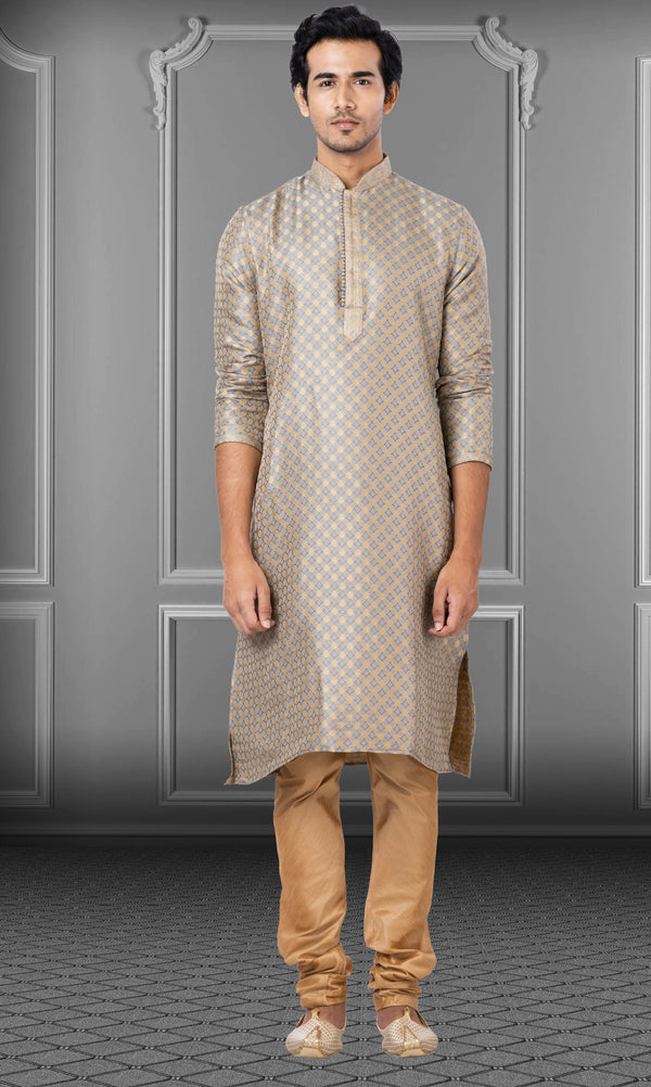 Angasudha Regal Gold Brocade Kurta with Dupion Silk Pyjama