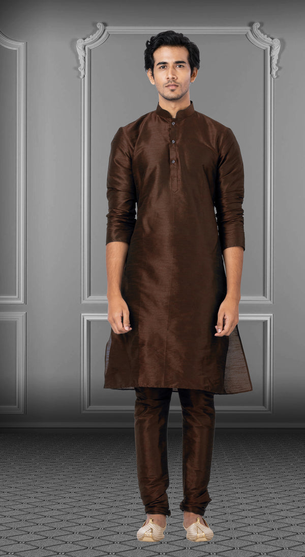 Angasudha Coffee Brown Dupion Silk Kurta Pyjama Set