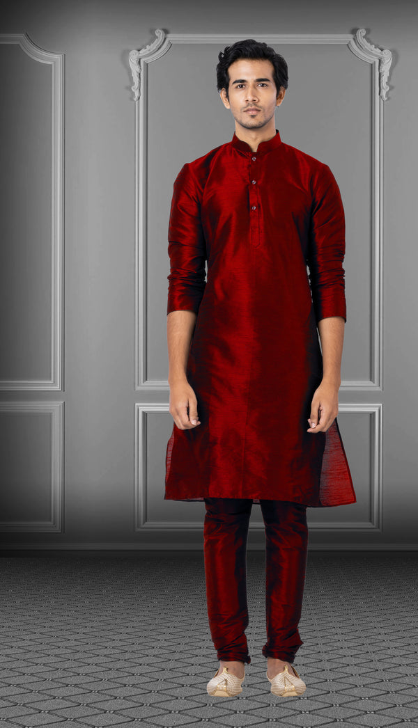 Angasudha Royal Maroon Dupion Silk Kurta Pyjama Set