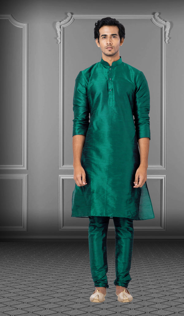 Angasudha Emerald Green Dupion Silk Kurta Pyjama Set