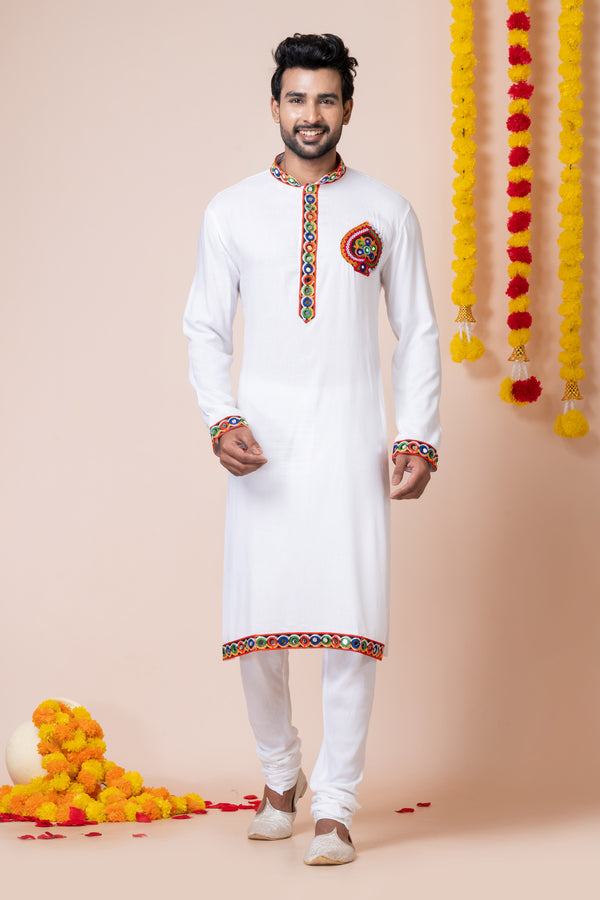 Angasudha Navratri Special White Kurta Pyjama Set