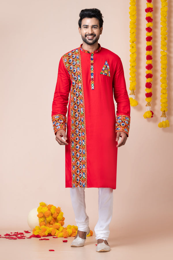 Angasudha Navratri Special Red Kurta Pyjama Set