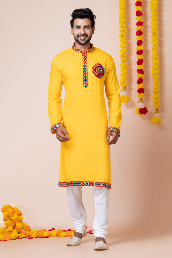 Angasudha Navratri Special Yellow Kurta Pyjama Set