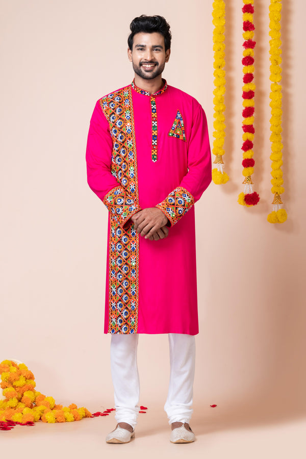 Angasudha Navratri Special Pink Kurta Pyjama Set