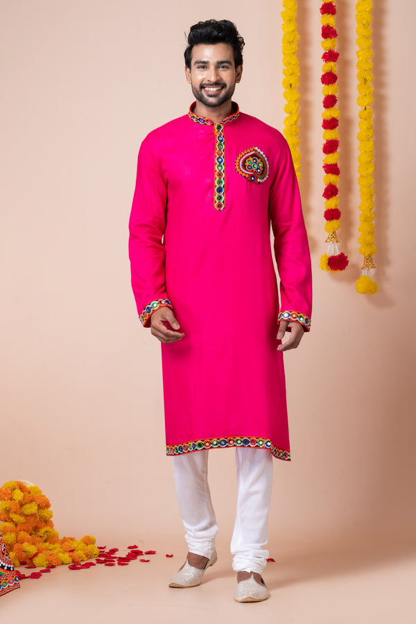 Angasudha Navratri Special Dark Pink Kurta Pyjama Set