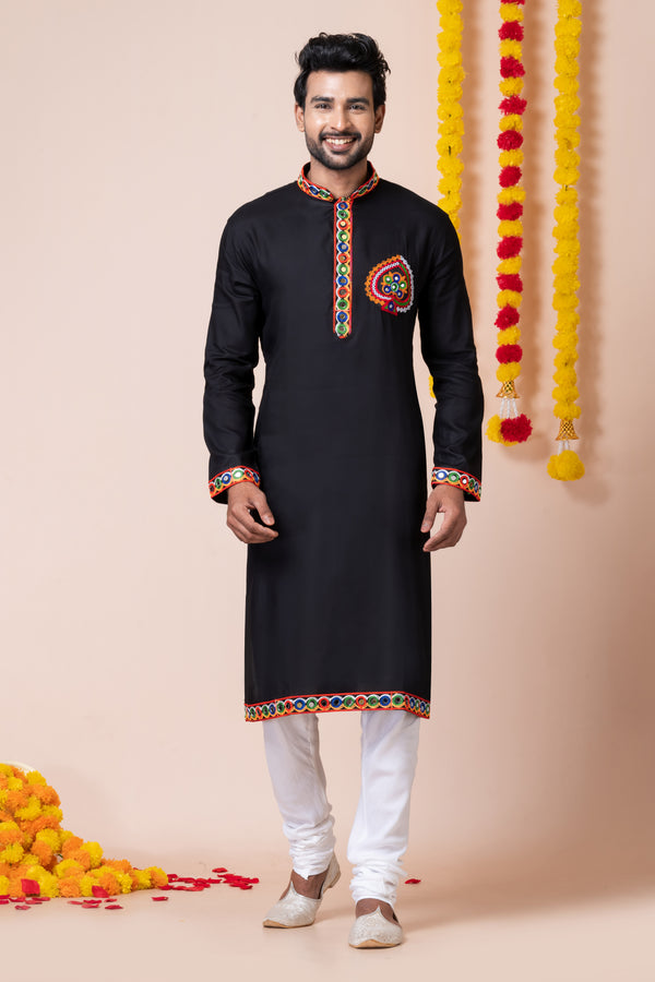 Angasudha Navratri Special Classic Black Kurta Pyjama Set