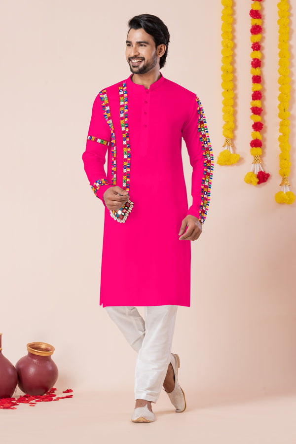 Angasudha Navratri Special Pink Tribal Embroidered Kurta Pyjama Set