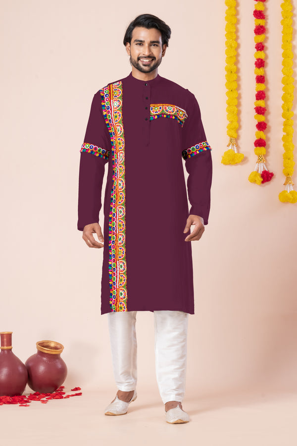 Angasudha Navratri Special Maroon Tribal Embroidered Kurta Pyjama Set