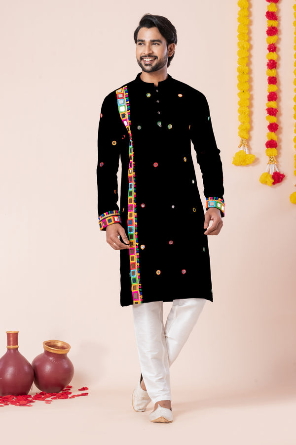 Angasudha Navratri Special Black Mirror Work Embroidered Kurta Pyjama Set