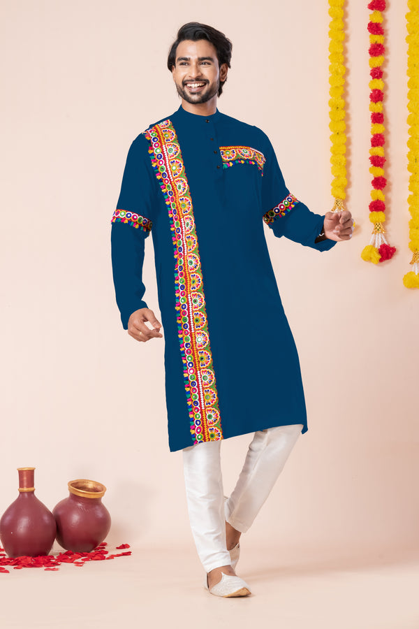 Angasudha Navratri Special Navy Tribal Embroidered Kurta Pyjama Set
