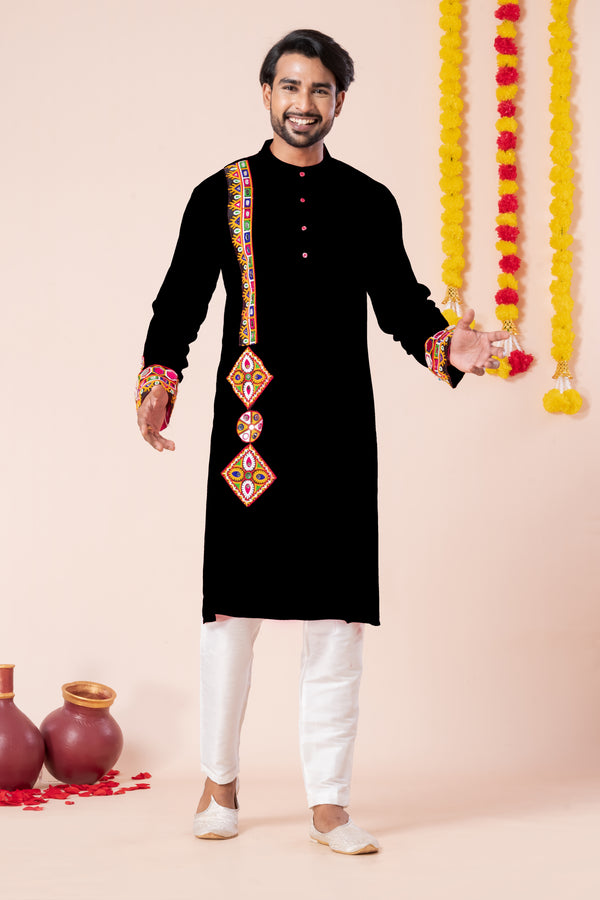Angasudha Navratri Special Black Tribal Embroidered Kurta Pyjama Set