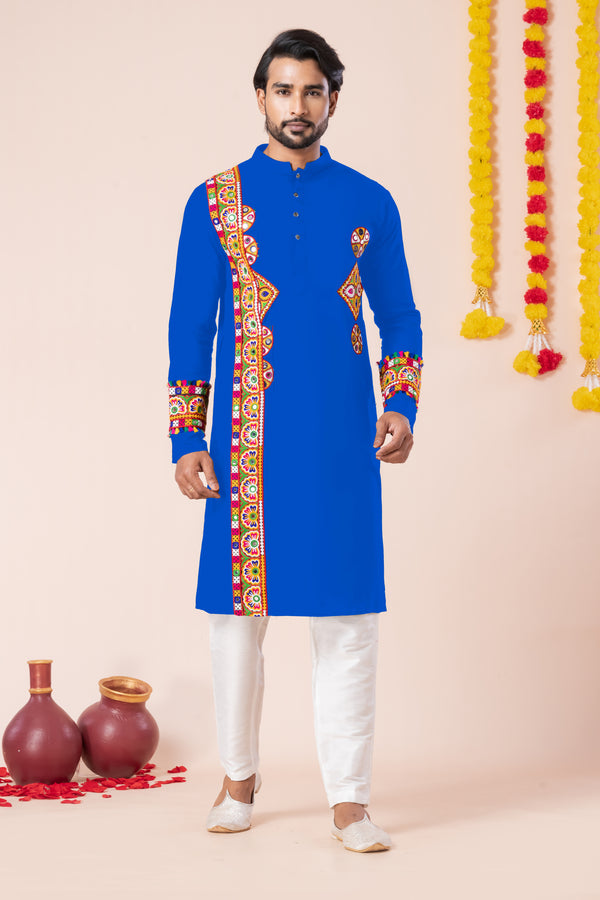 Angasudha Navratri Special Blue Tribal Embroidered Kurta Pyjama Set