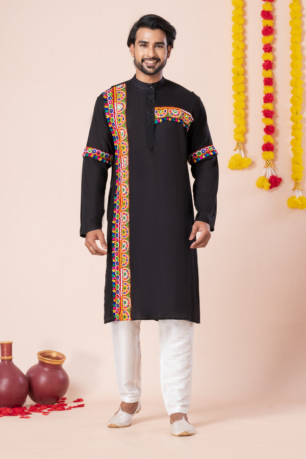 Angasudha Navratri Special Black Tribal Embroidered Mirror Work Kurta Pyjama Set