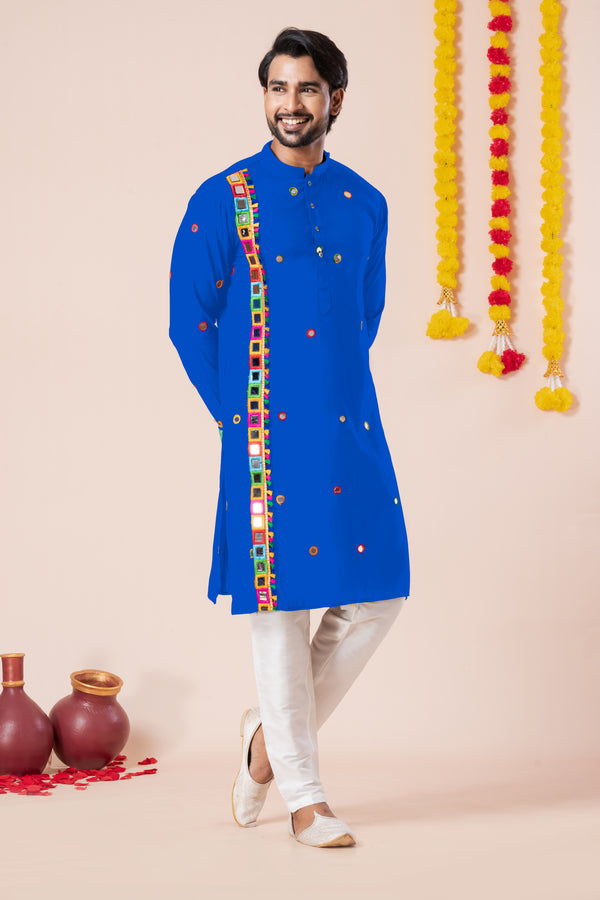 Angasudha Navratri Special Royal Blue Tribal Mirror Embroidered Kurta Pyjama Set