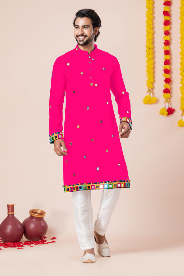 Angasudha Navratri Special Rani Pink Mirror Work Kurta Pyjama Set