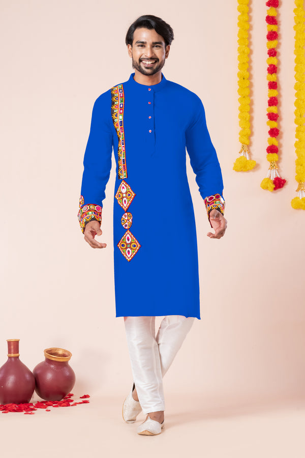 Angasudha Navratri Special Royal Blue Tribal Embroidered Kurta Pyjama Set