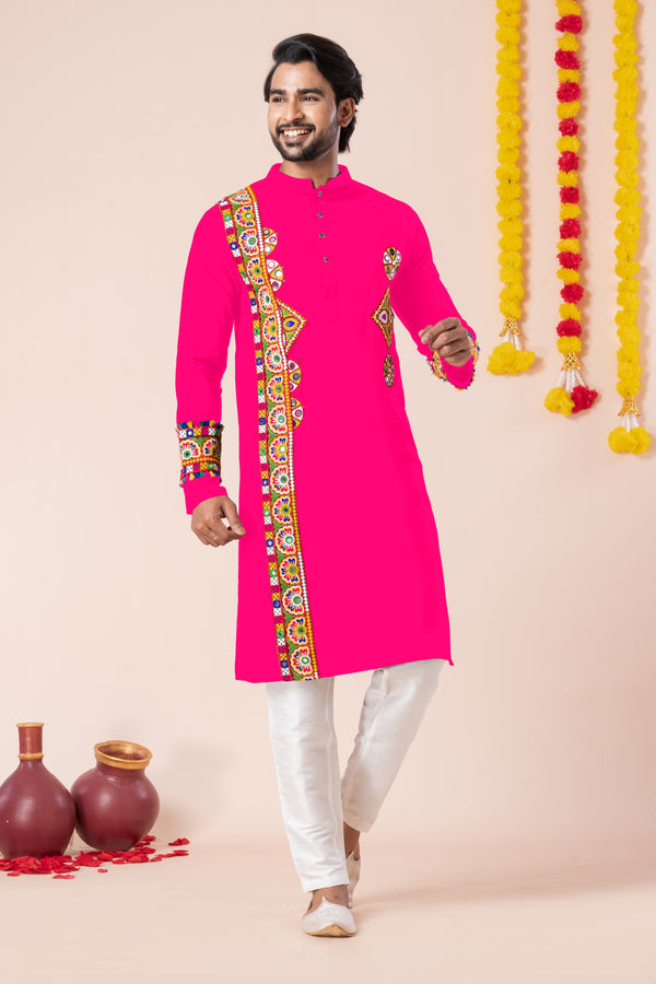 Angasudha Vibrant Pink Mirror Work Kurta Pyjama Set