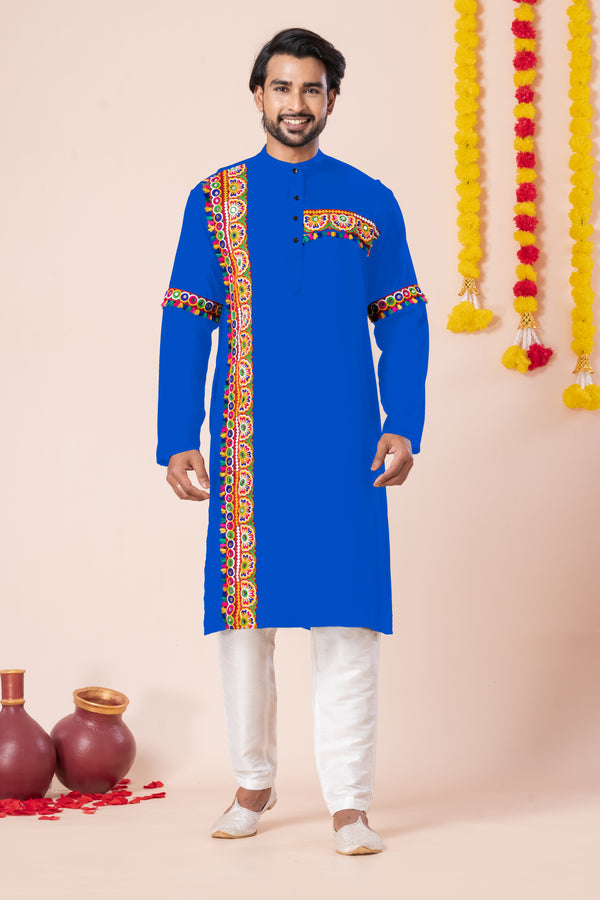 Angasudha Navratri Royal Blue Mirror Work Kurta Pyjama Set