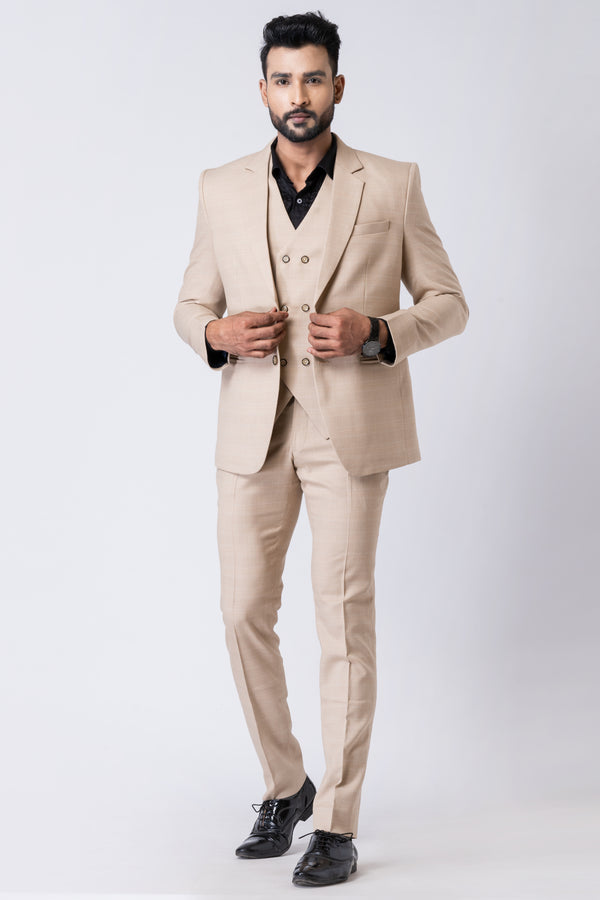 Angasudha Classic Beige Tuxedo Suit Set