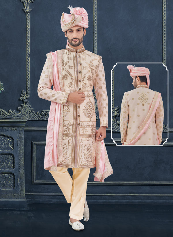 Angasudha Majestic Beige & Blush Bridal Sherwani Set