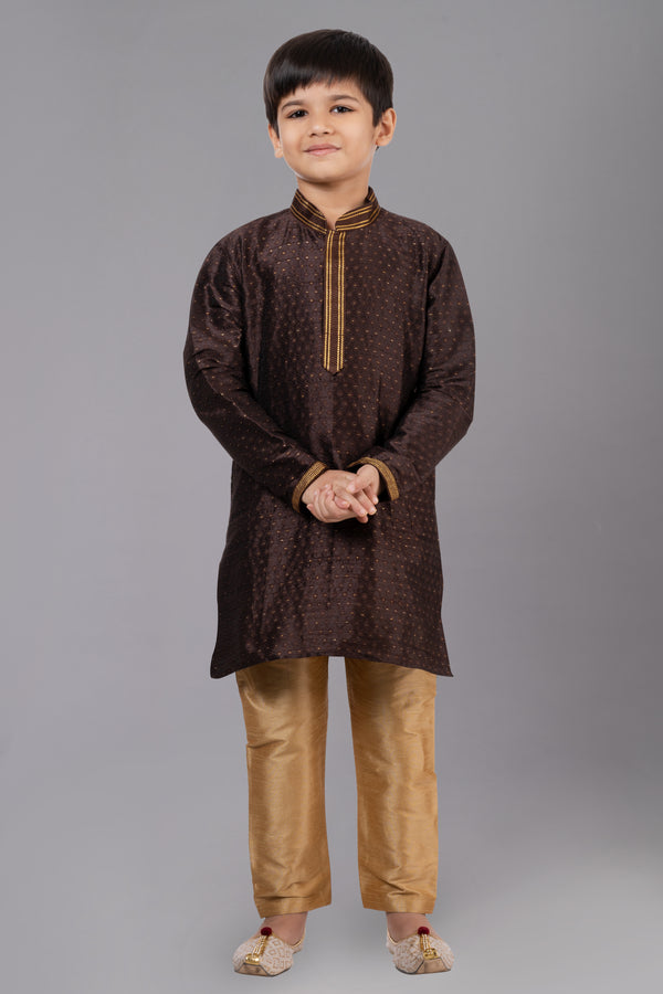 Angasudha Royal Mocha Boys Kurta Pyjama Set