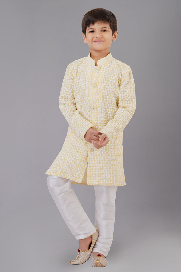 Angasudha Sunshine Yellow Printed Kurta Pajama Set for Boys
