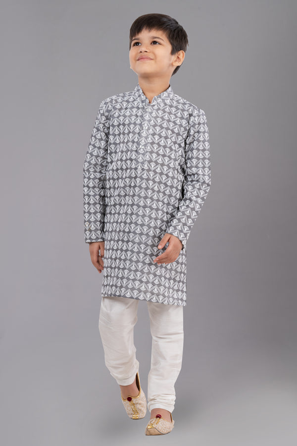 Angasudha Elegant Grey Printed Kurta Pajama Set for Boys