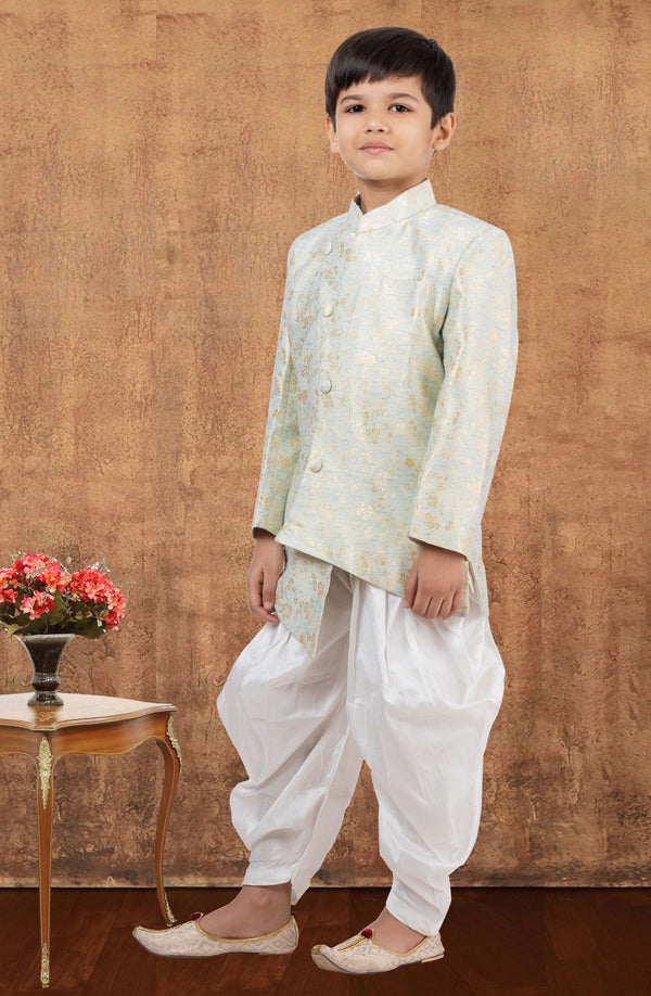 Angasudha Ivory Brocade Asymmetric Kurta with White Dhoti Pants – Boys' Regal Festive Set