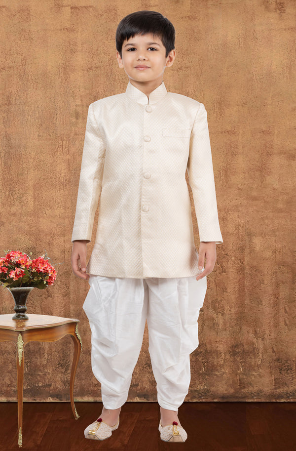 Angasudha Ivory Jacquard Silk Kurta with White Dhoti Pants – Boys' Classic Festive Set