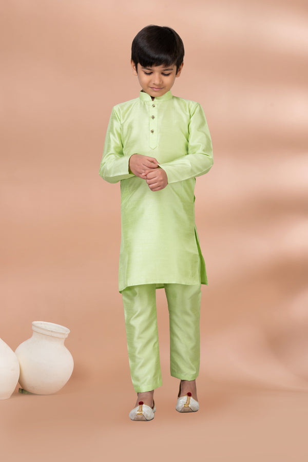 Angasudha Light Green Silk Blend Kurta Pajama Set for Boys