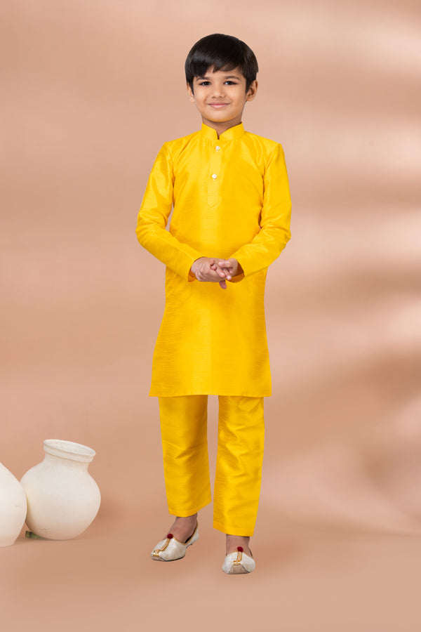 Angasudha Sunshine Yellow Silk Blend Kurta Pajama Set for Boys