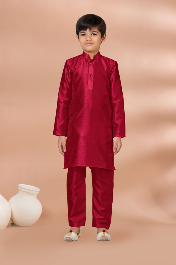 Angasudha Classic Red Boys' Kurta Pyjama Set