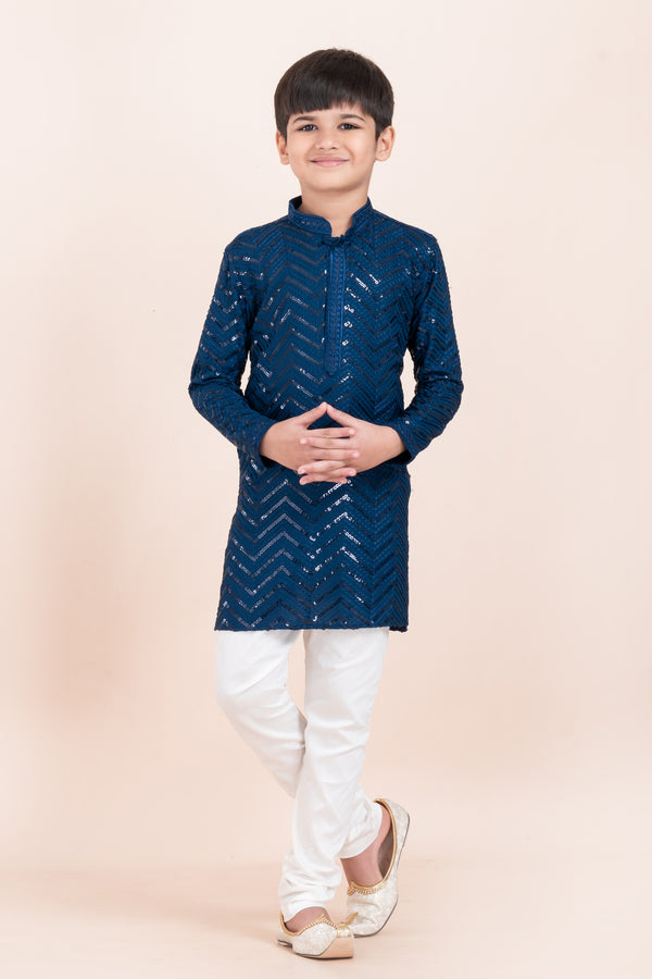 Angasudha Royal Blue Sequin Embroidered Kurta Set for Boys